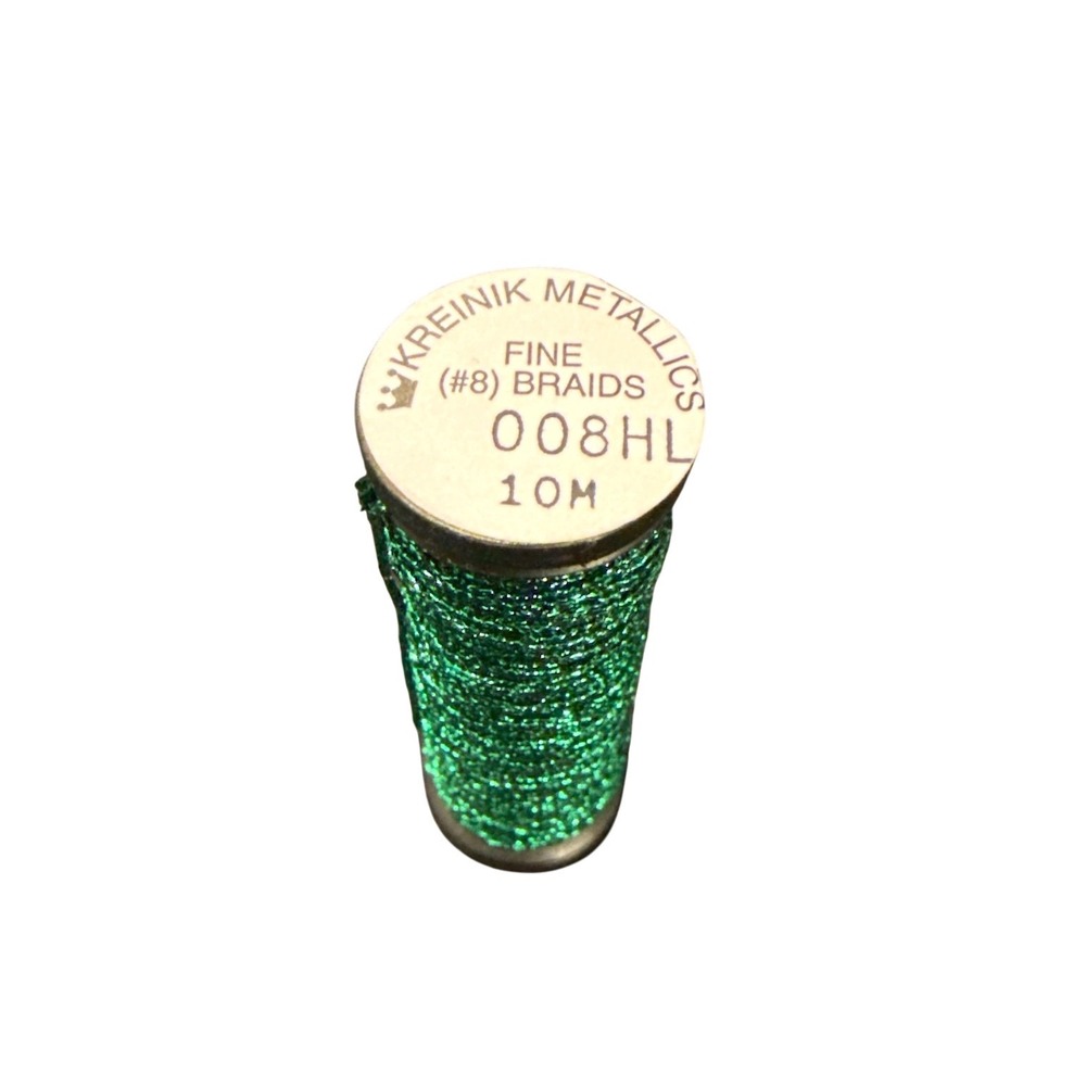Kreinik Fine #8 Braid Metallic Thread 10M Green 008HL High Lustre